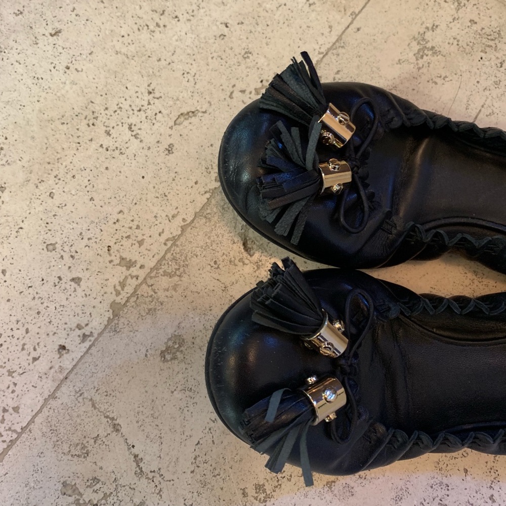Tory Burch - Black Leather Flats - Picture 2 of 5